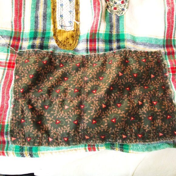 Upcycled Flannel Shirt with Patchwork Cat Design Handmade Boho Grunge Plaid - Picture 6 of 16
